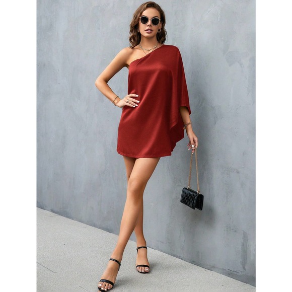 One Shoulder Batwing Sleeve mini Dress black - Picture 7 of 8